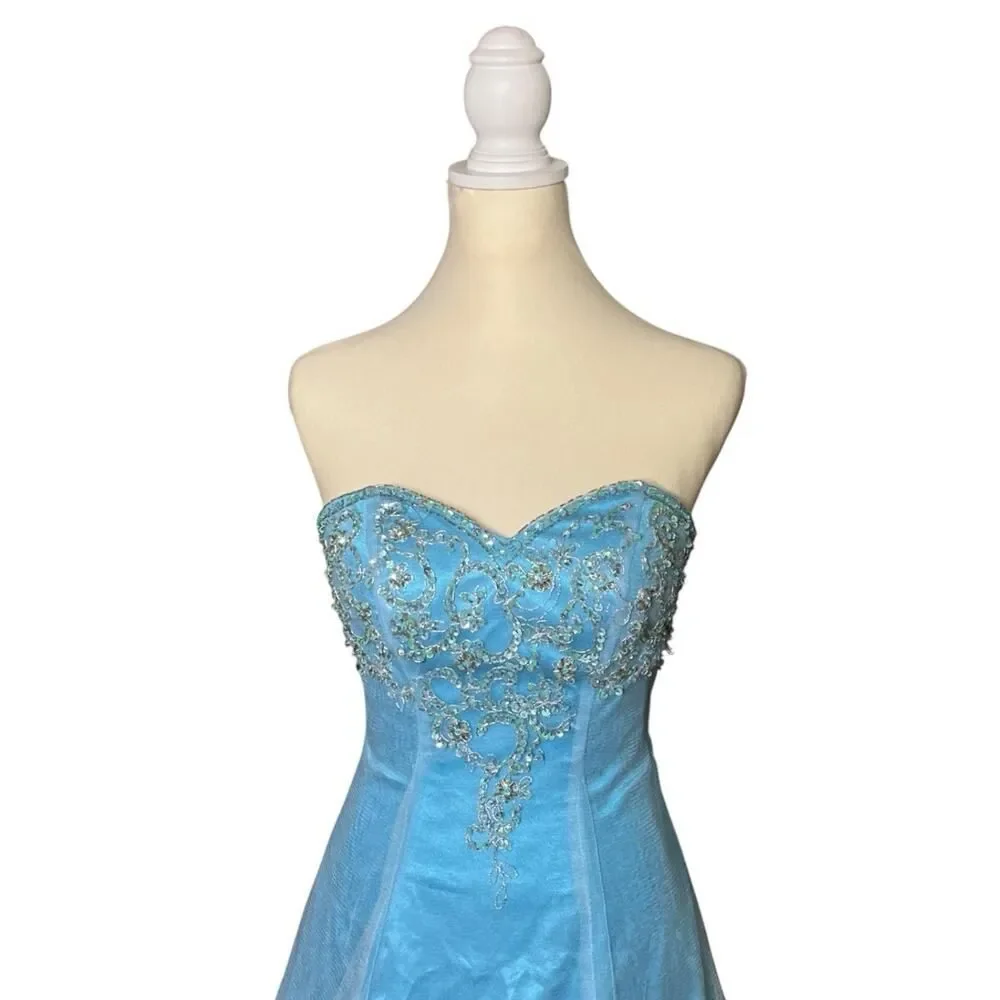 Davids Bridal Beaded Strapless Blue Dress Prom Flower Girl Gown Corset Tulle 0 - Picture 3 of 12